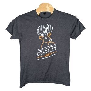 Busch Light T Shirt Adult Large Deer Neon Sign Beer Drinking Hunting Gray Orange